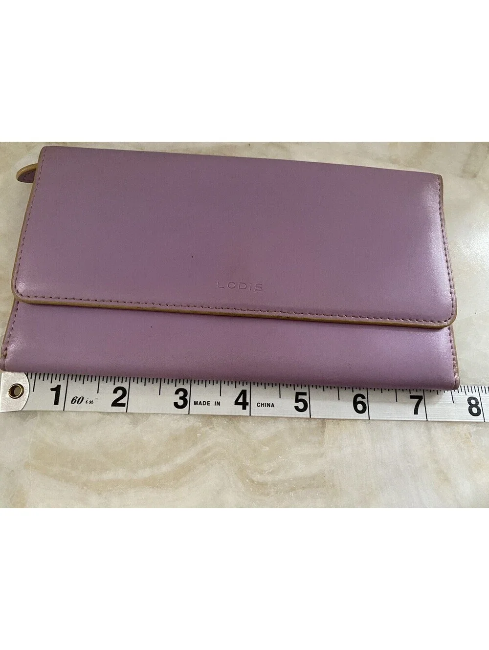 Lodis RFID Leather Lavender Wallet Beige Accent Snap Closure Zip Compartment